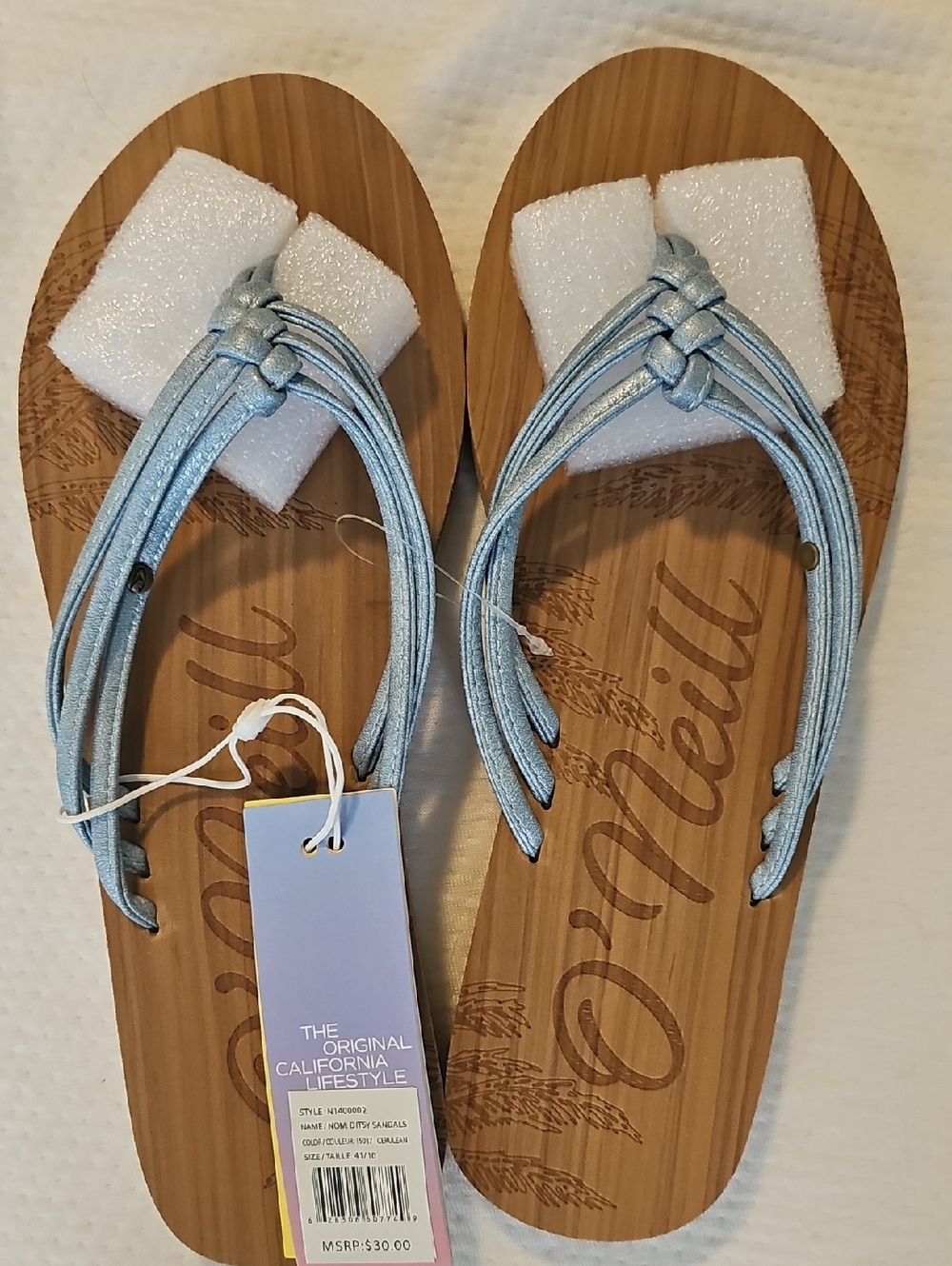 O'Neill Women's Light Blue Braided Strap Flip Flop Sandals